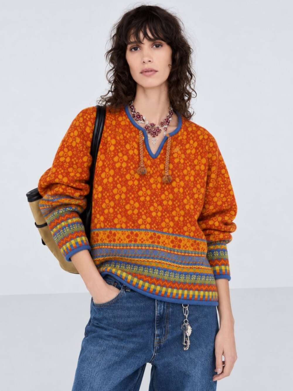 Kootenay Wool Fair Isle Sweater Orange Multicolor Folk Nordic Fall Winter